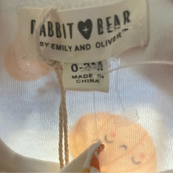 Rabbit  Bear by Emily and Oliver one piece long sleeve bodysuit   NWT 0/3M - Picture 3 of 3